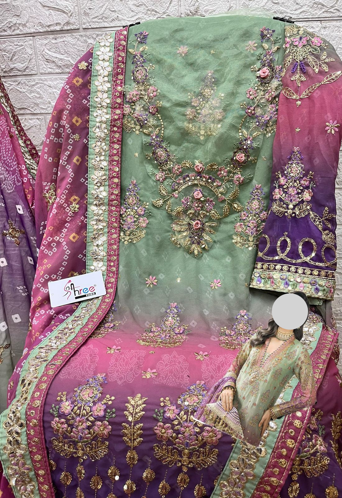 Purple and Green Georgette Party Wear Suit