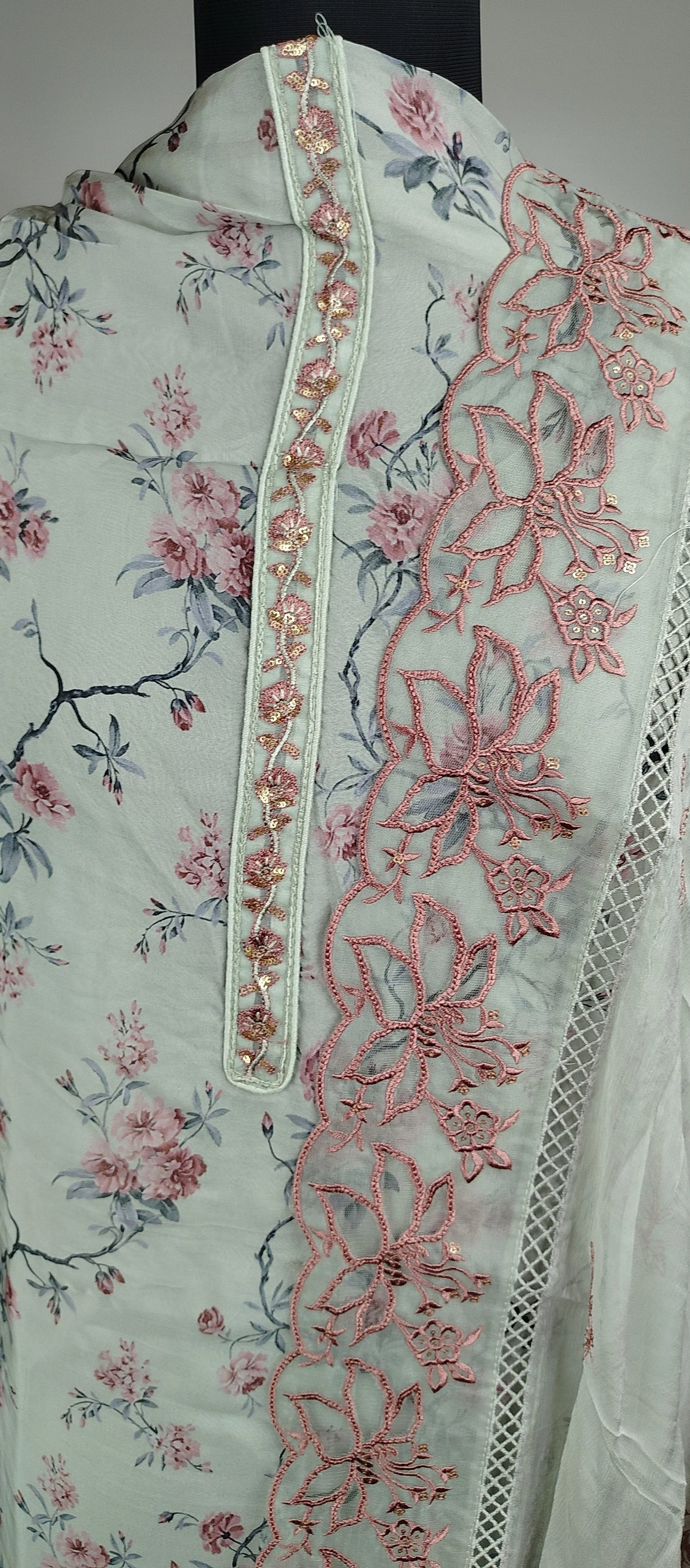 Grey Organza Cutwork Pakistani Suit