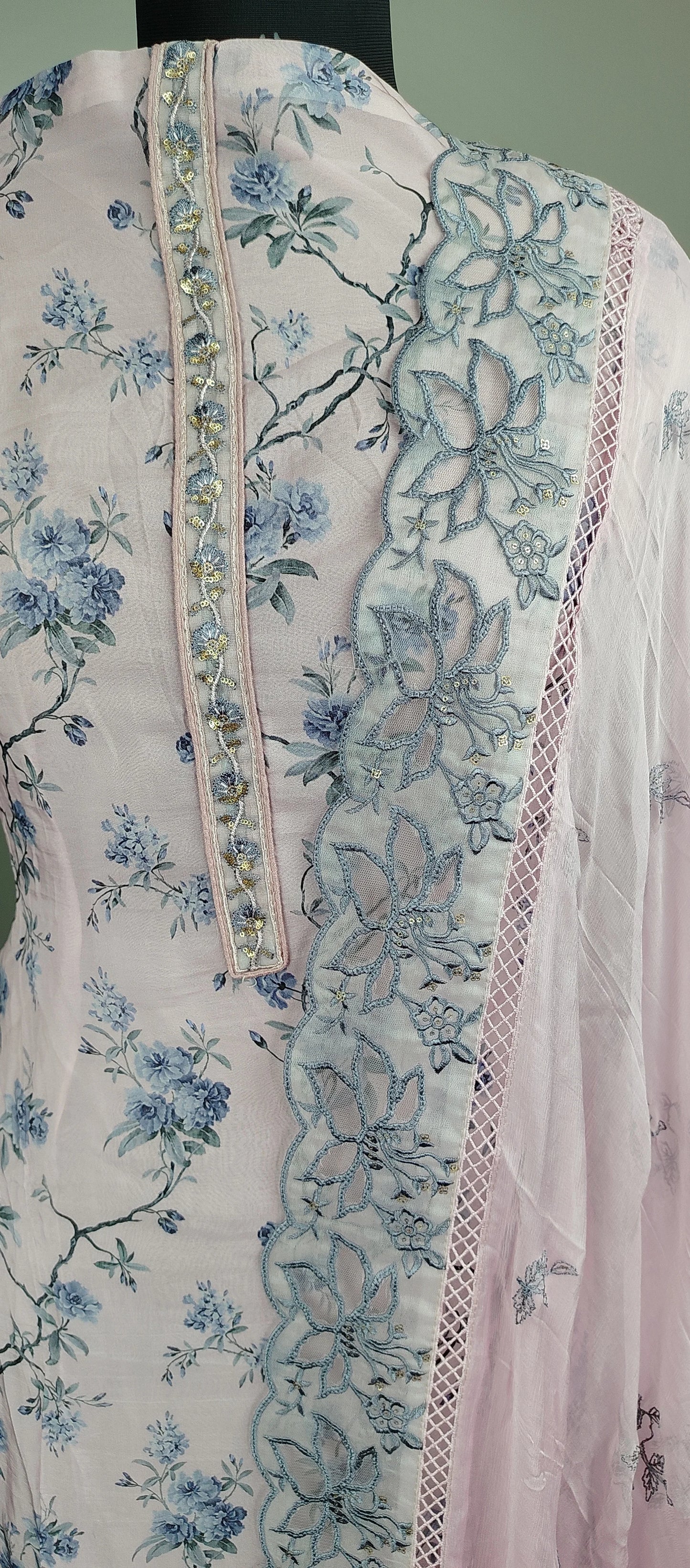 Light Pink Organza Cutwork Pakistani Suit