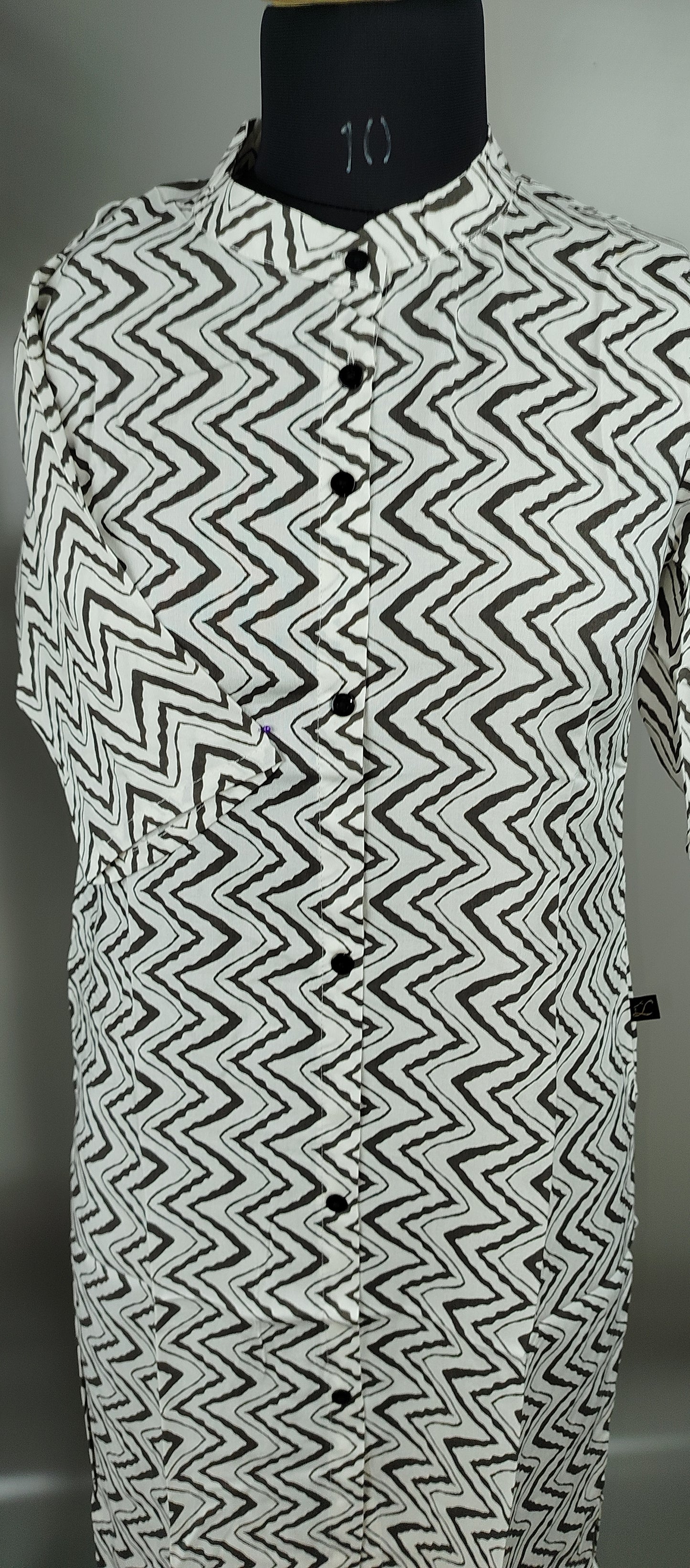 White with Gray Lines Rayon Cotton Kurti