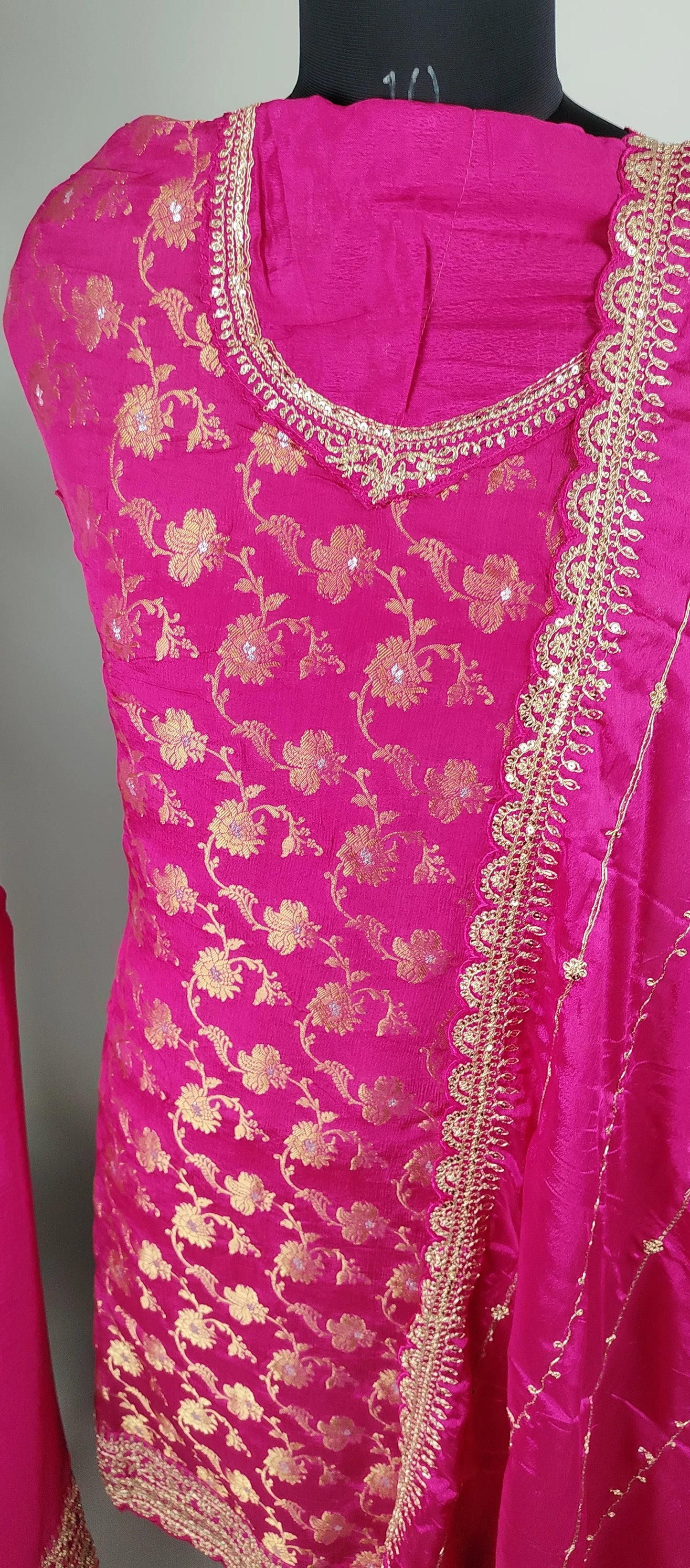 Pink Chinon Jacquard Heavy Designer Party Wear Suit