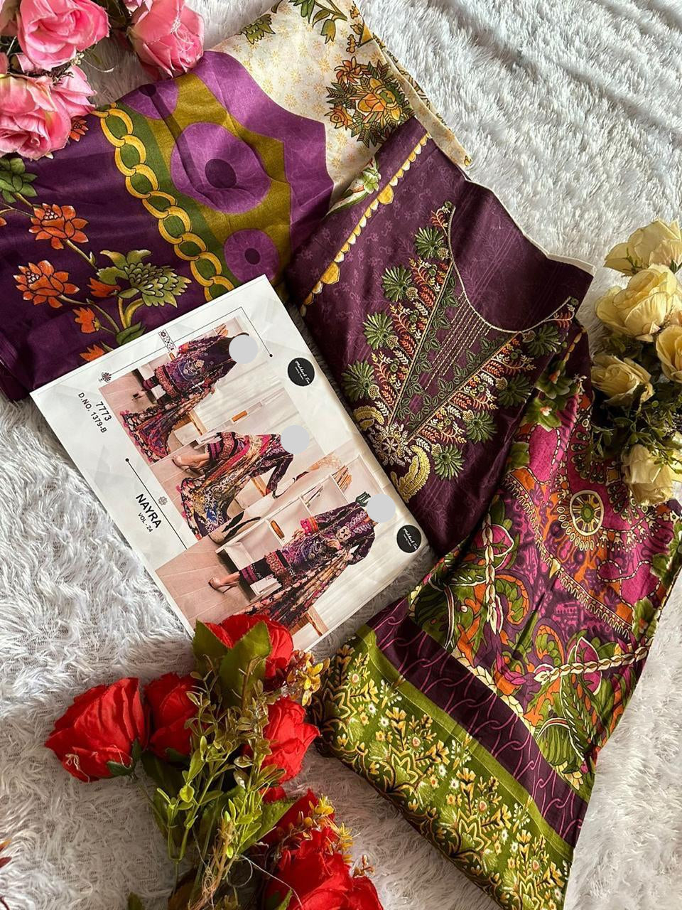 Dark Pink Pakistani Patch Work Dress Material