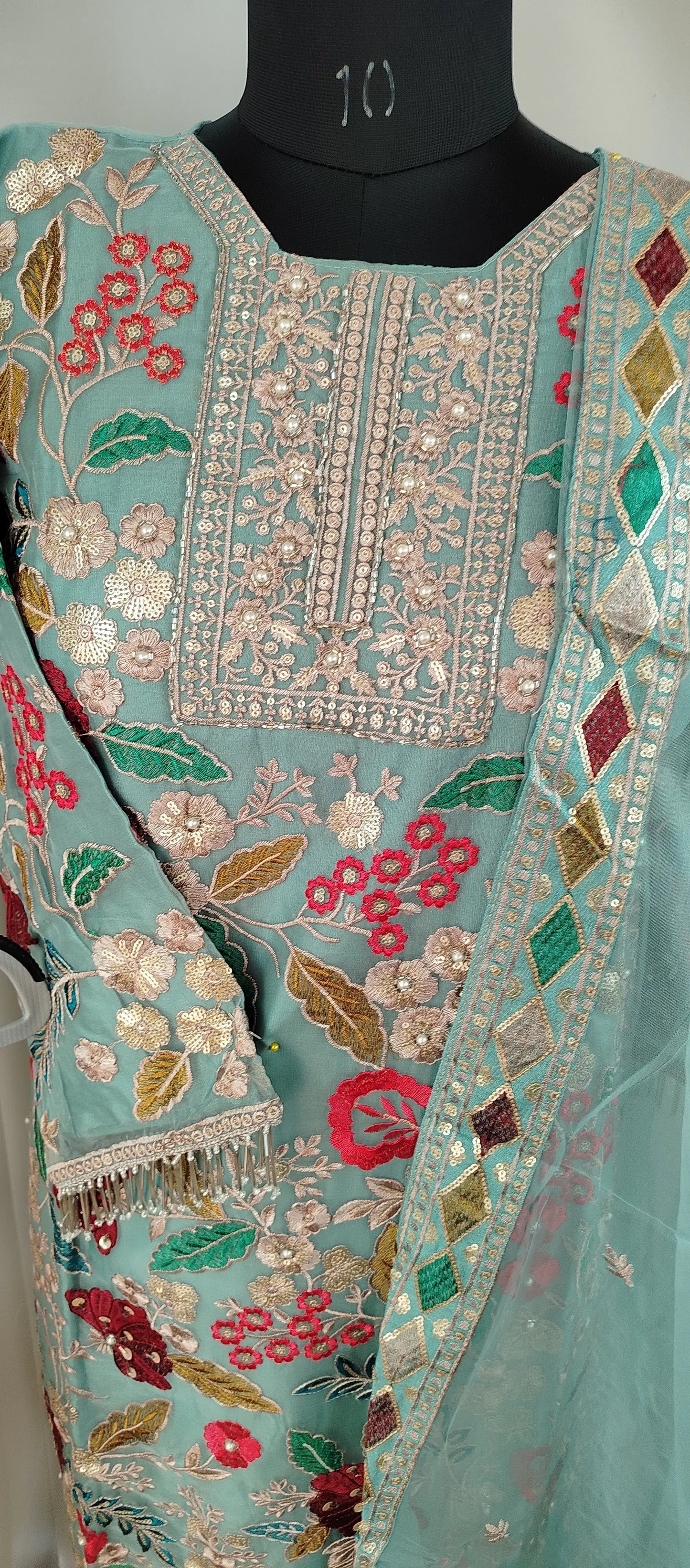 Sky Blue Organza Pakistani Designer Party Wear Suit