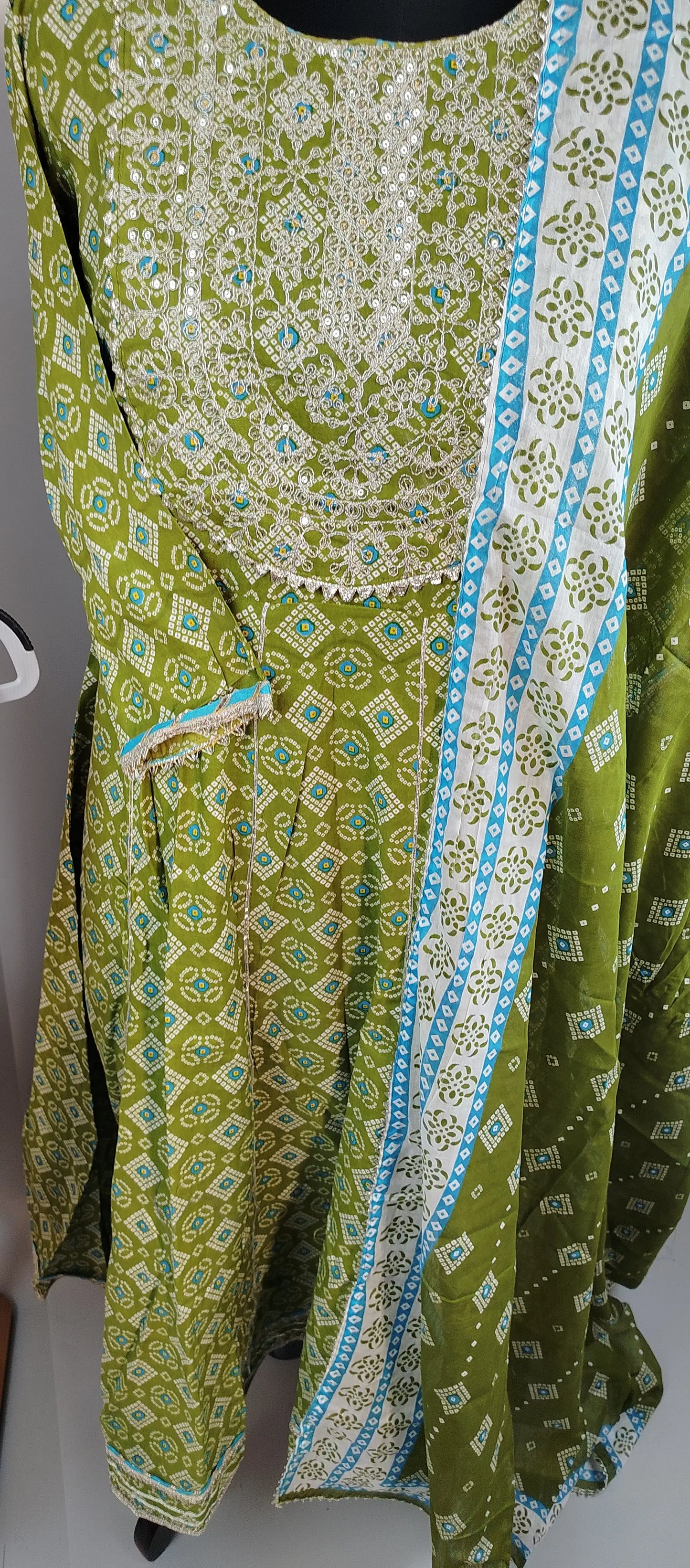 Green Cotton Semi Party Wear