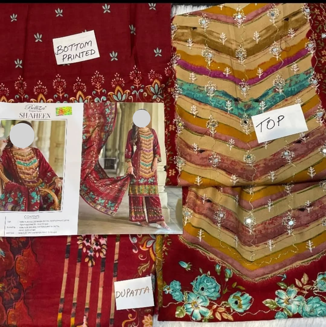 Maroon Rajwadi Pure Muslin Mirror Work Suit