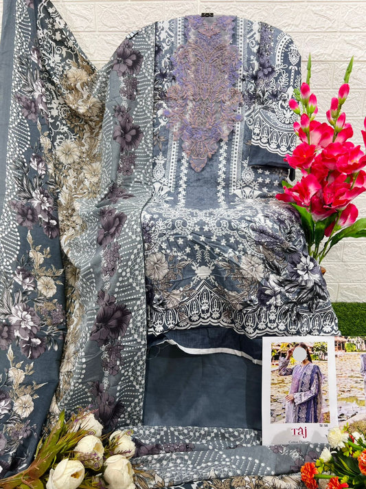 Grey Pakistani Patch Work Dress Material