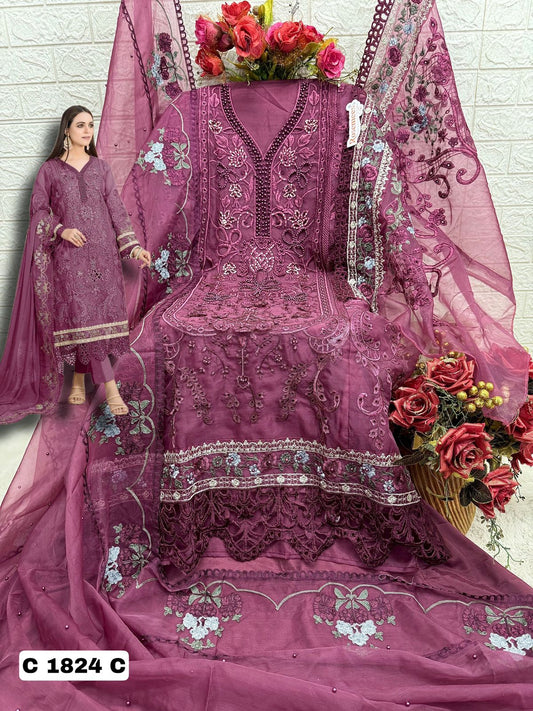 Pink Organza Party Wear Suit
