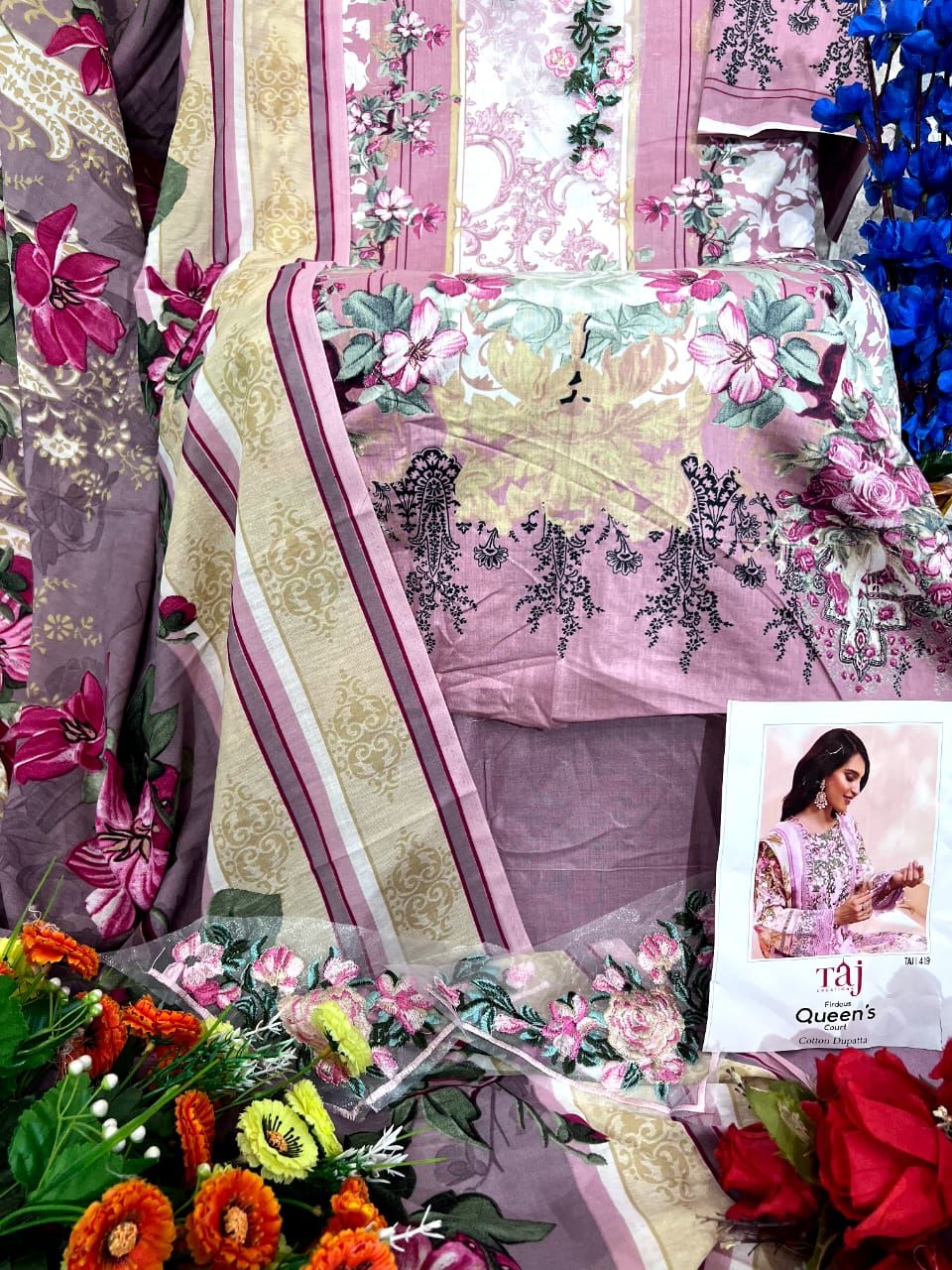 Pink Pakistani Patch Work Dress Material