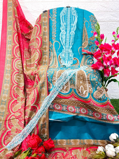 Blue Pakistani Patch Work Dress Material