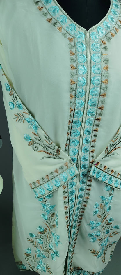 Cream Blue Thread Work Georgette Pakistani Co-Ord Set