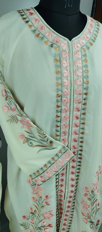 Cream Pink Thread Work Georgette Pakistani Co-Ord Set