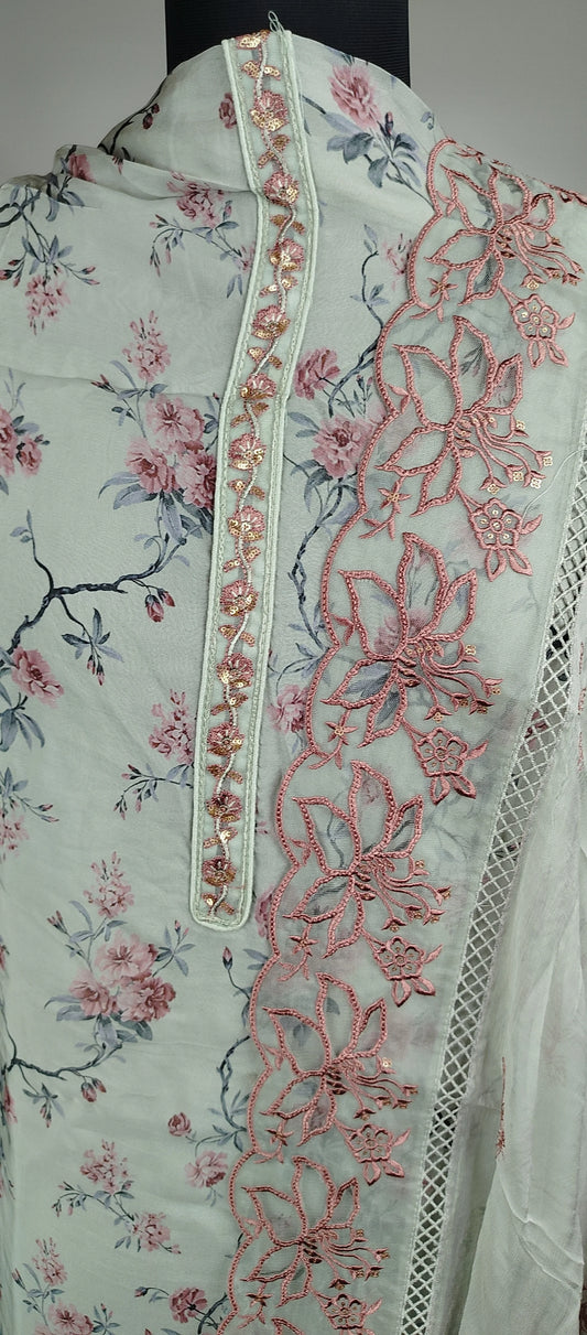 Grey Organza Cutwork Pakistani Suit