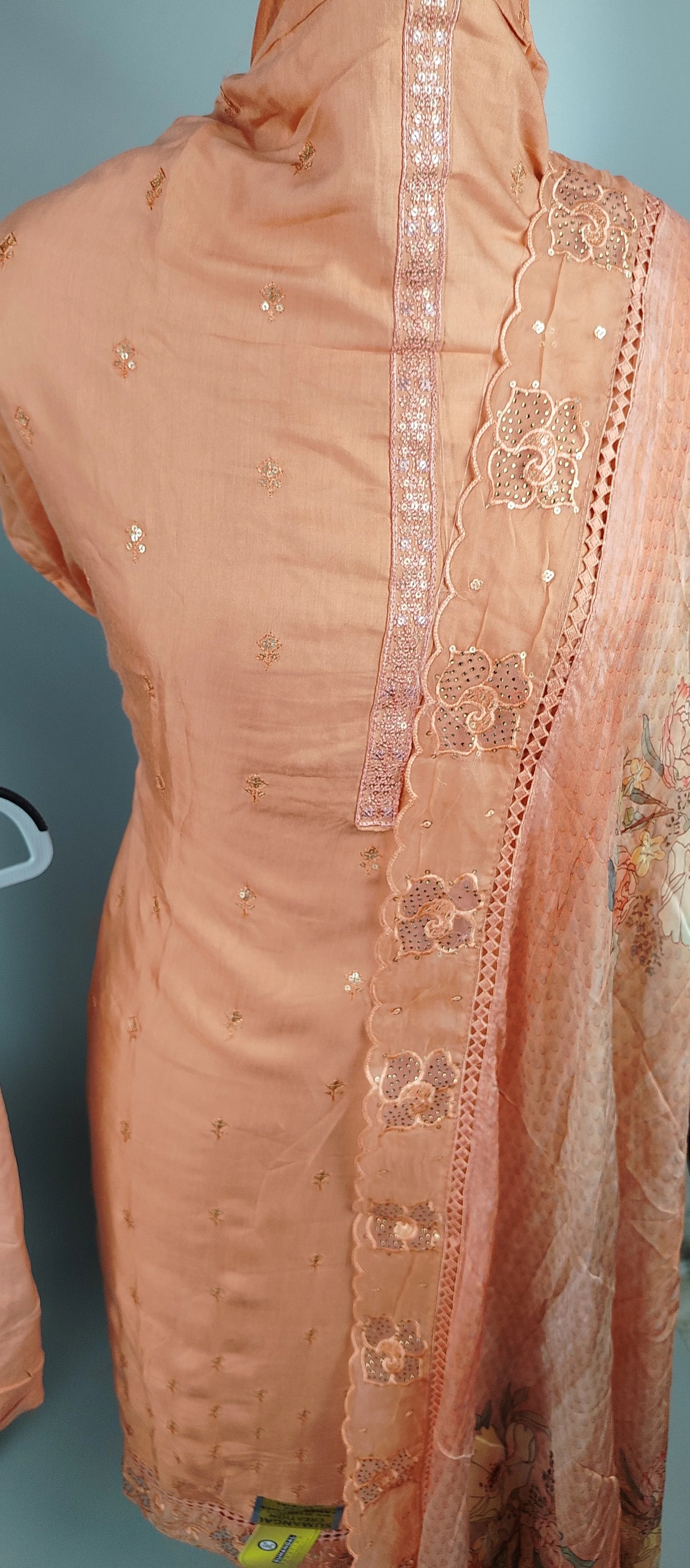 Orange Jacquard Cut Work Pakistani Suit