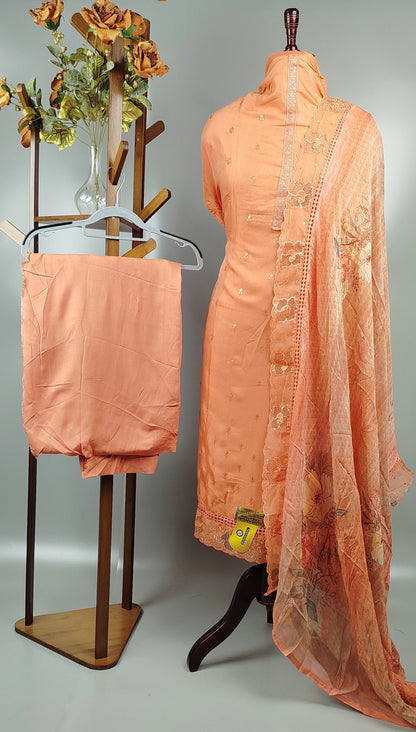 Orange Jacquard Cut Work Pakistani Suit