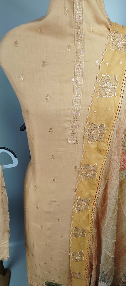 Dark Mustard Jacquard Cut Work Pakistani Suit