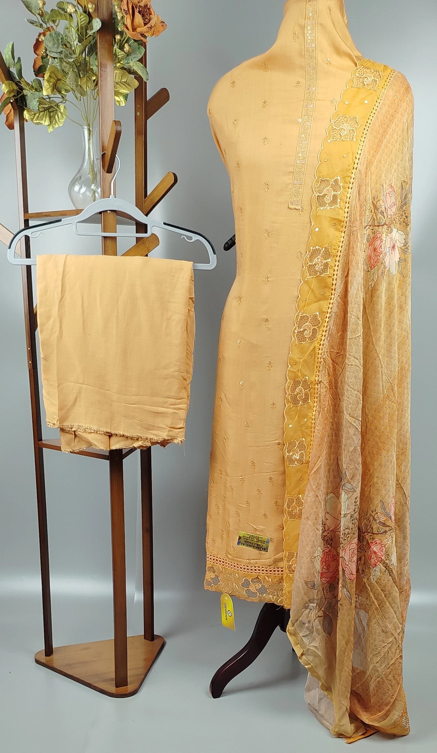 Dark Mustard Jacquard Cut Work Pakistani Suit