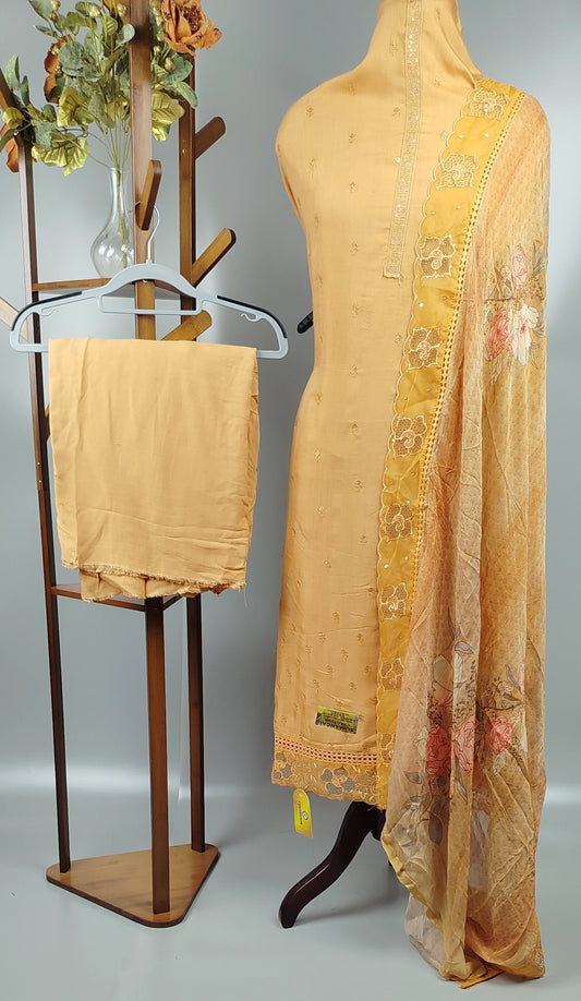 Dark Mustard Jacquard Cut Work Pakistani Suit