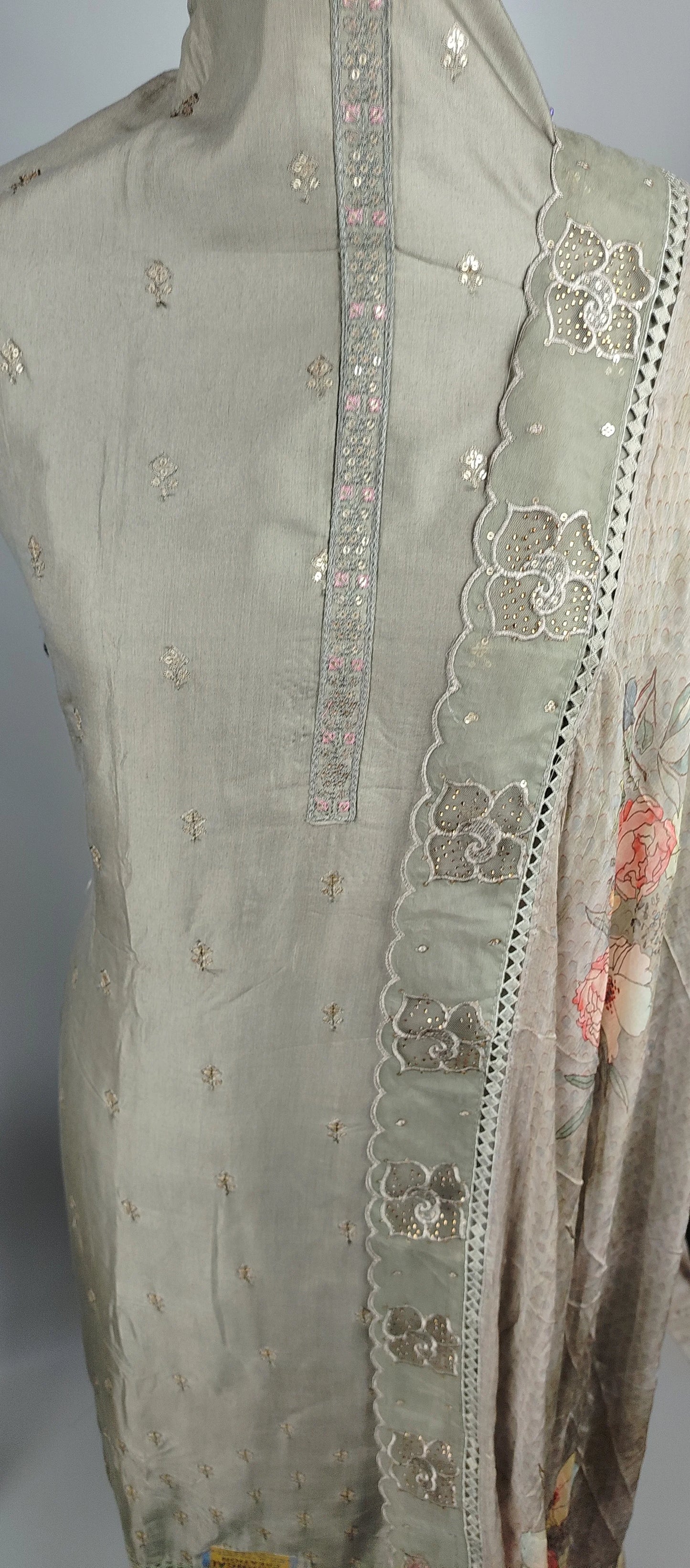 Grey Jacquard Cut Work Pakistani Suit