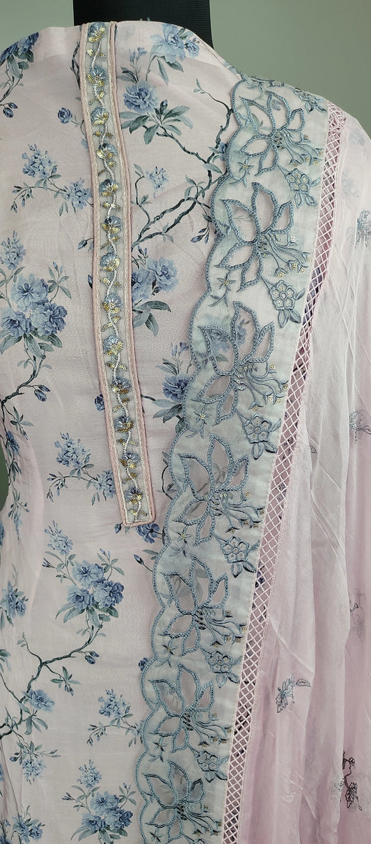 Light Pink Organza Cutwork Pakistani Suit