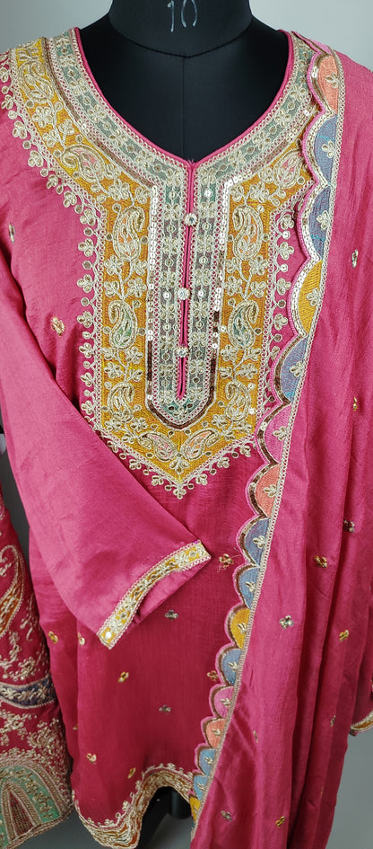 Pink Chinon with Embroidery Work Designer Party Wear Suit