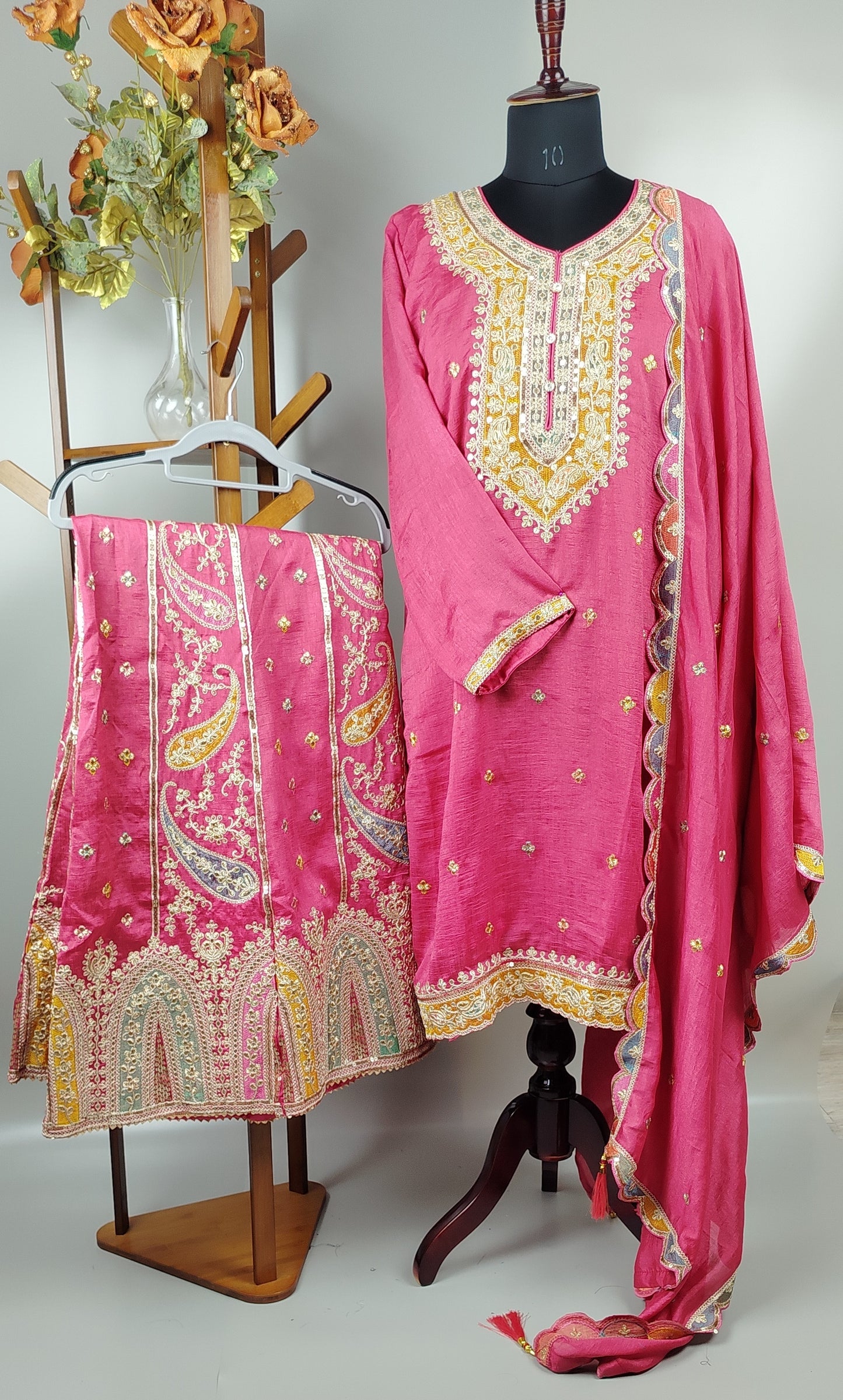 Pink Chinon with Embroidery Work Designer Party Wear Suit