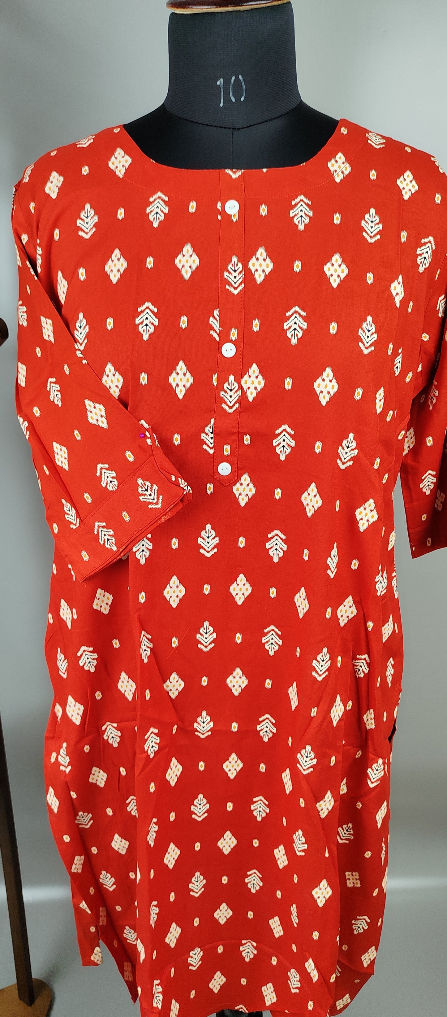 Orange Rayon Cotton Kurti