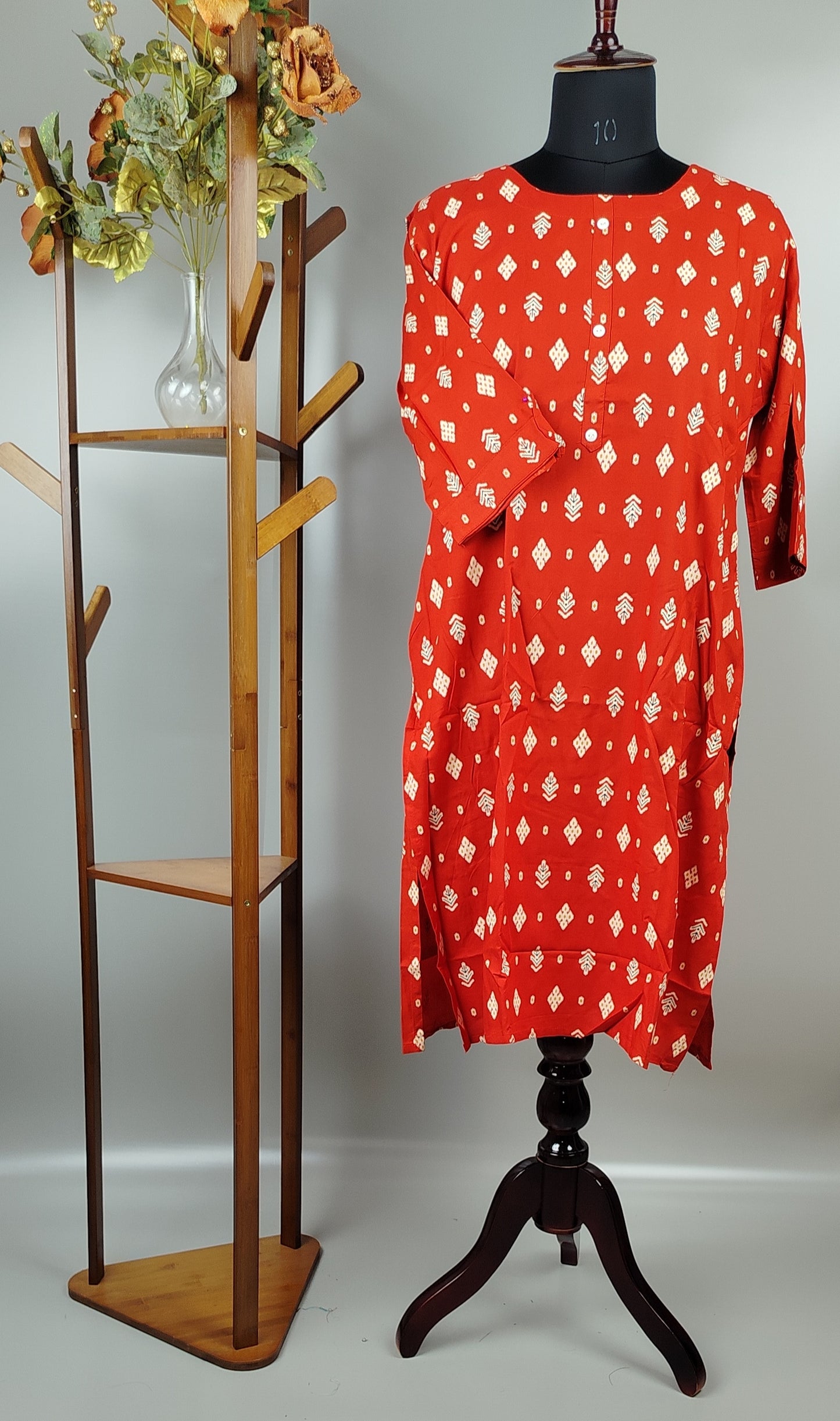 Orange Rayon Cotton Kurti