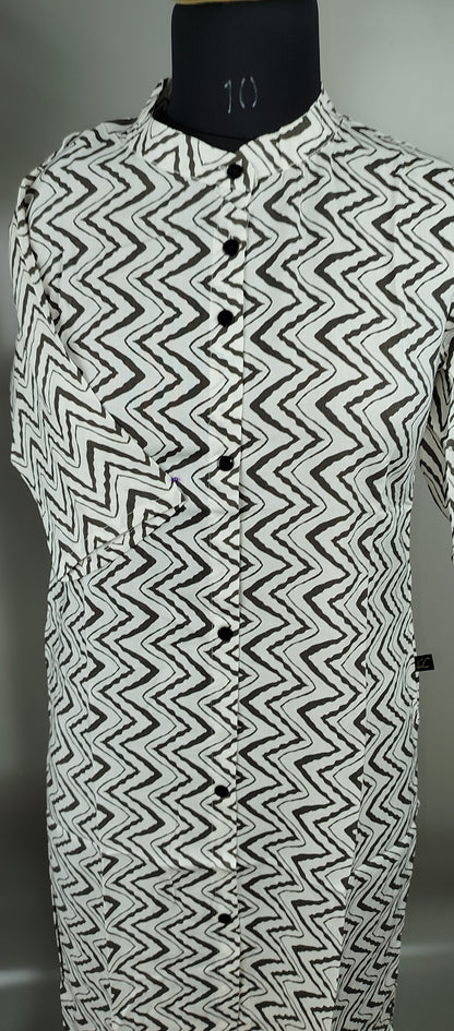 White with Gray Lines Rayon Cotton Kurti