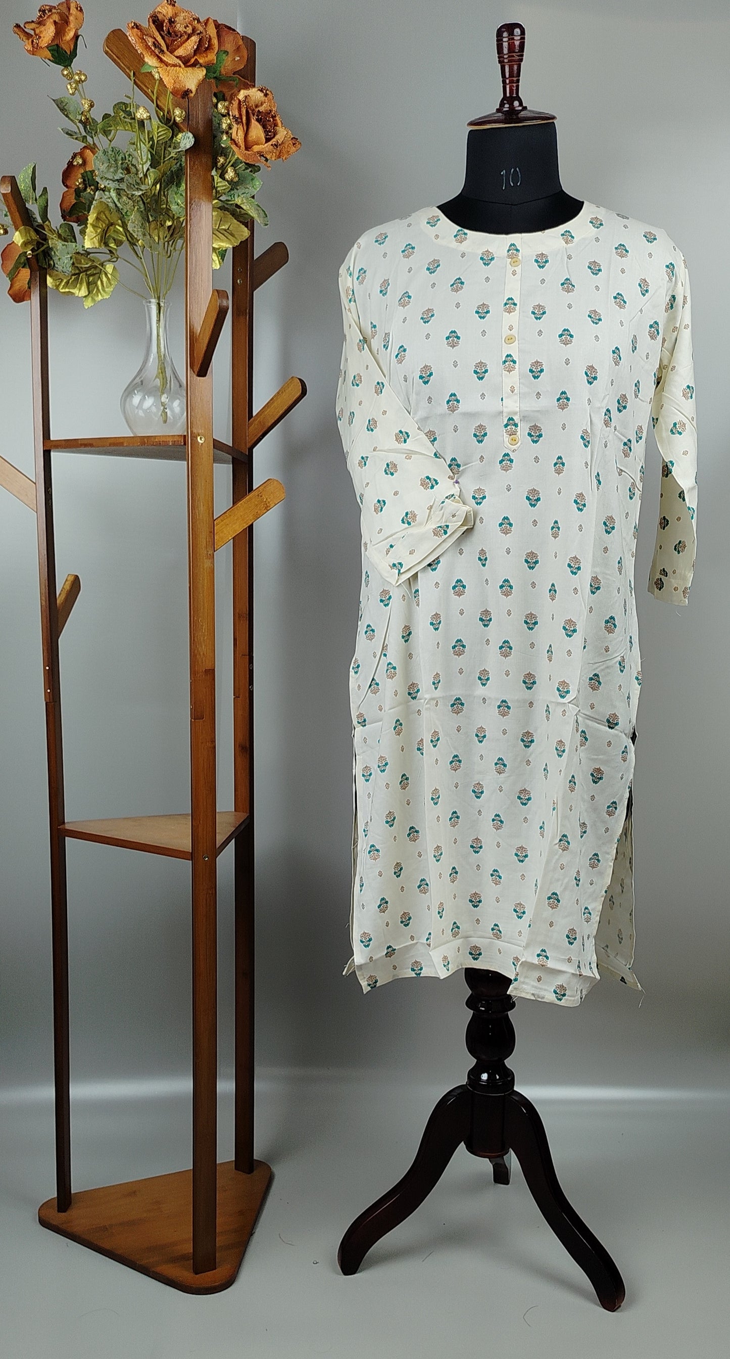 White Rayon Cotton Kurti