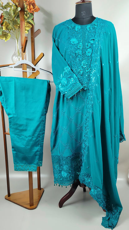 Peacock Green Georgette Heavy Work Designer Party Wear Suit