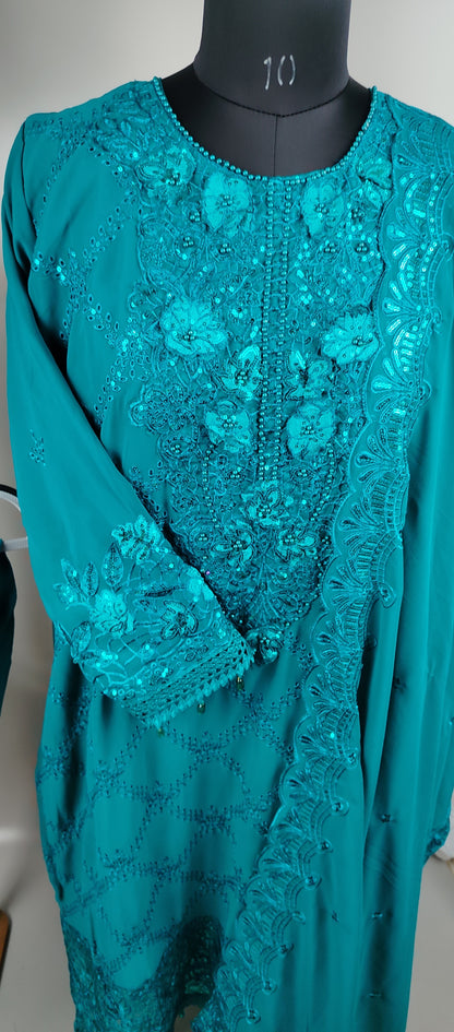 Peacock Green Georgette Heavy Work Designer Party Wear Suit