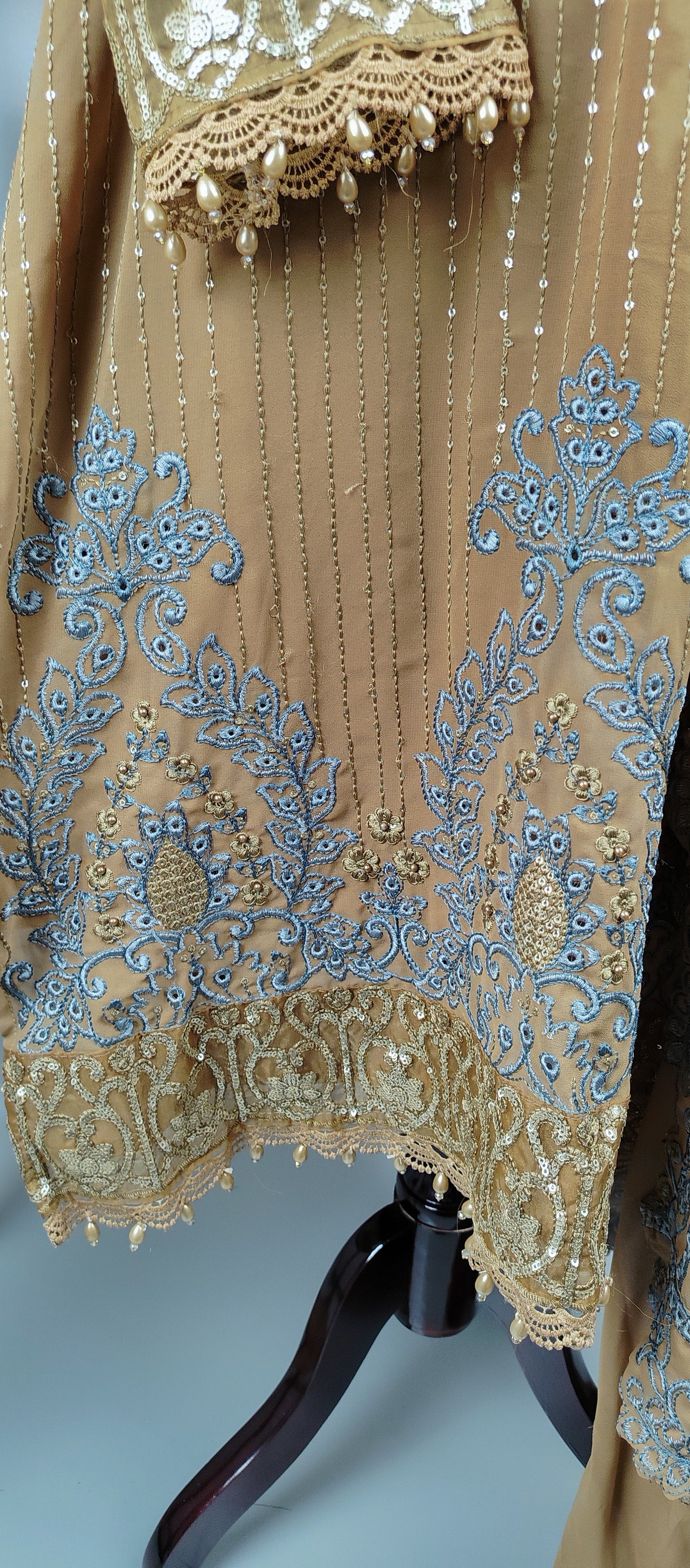 Brown Georgette Heavy Work Designer Party Wear Suit