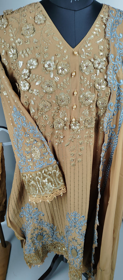 Brown Georgette Heavy Work Designer Party Wear Suit