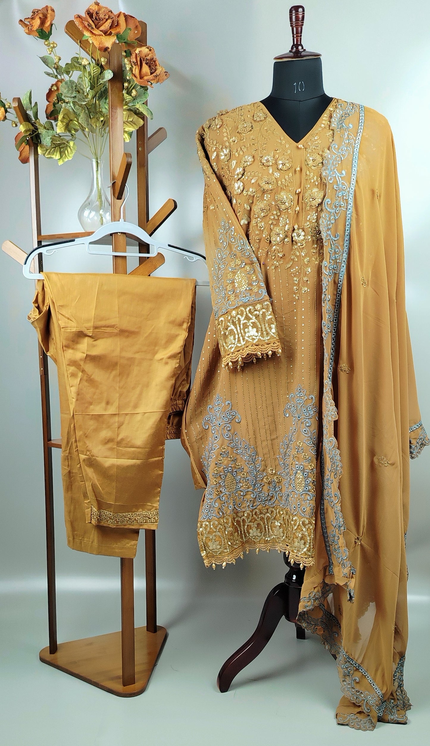 Brown Georgette Heavy Work Designer Party Wear Suit