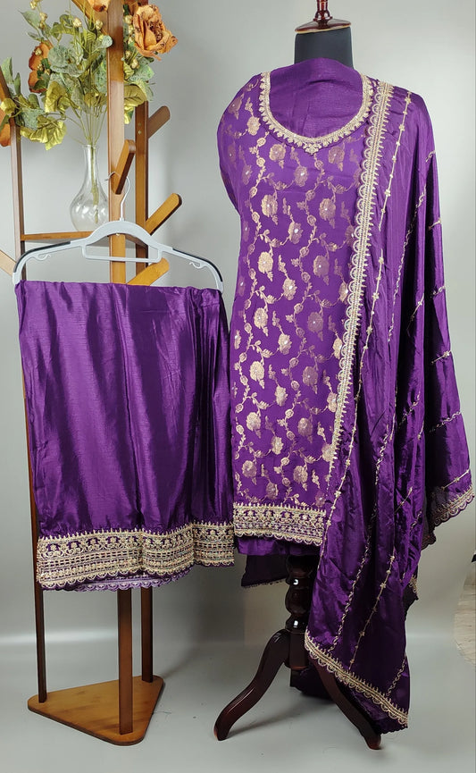 Violet Chinon Jacquard Heavy Designer Party Wear Suit