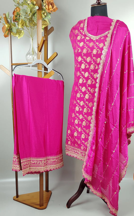 Pink Chinon Jacquard Heavy Designer Party Wear Suit