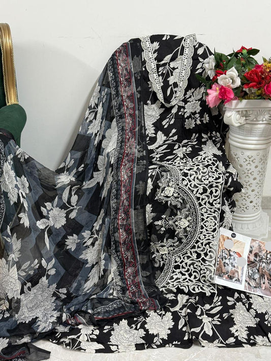 Black Pakistani Patch Work Dress Material
