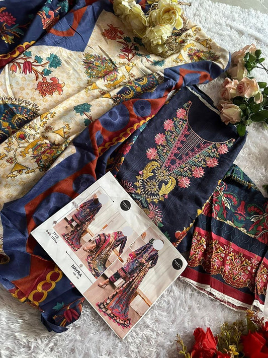 Dark Blue Pakistani Patch Work Dress Material