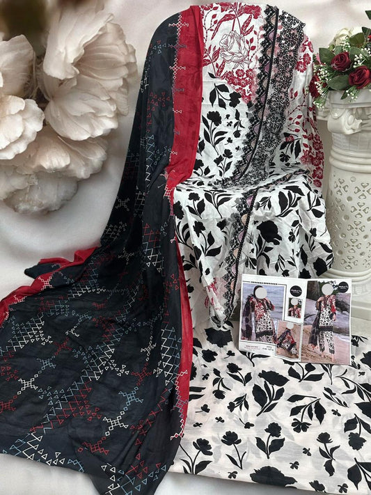 White and Black Pakistani Patch Work Dress Material