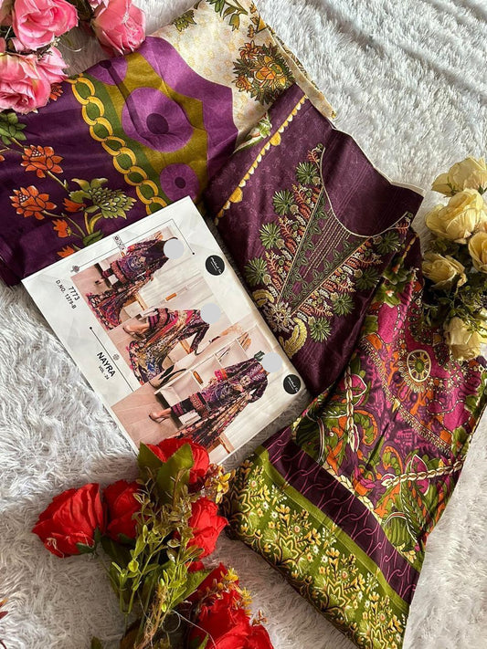 Dark Pink Pakistani Patch Work Dress Material
