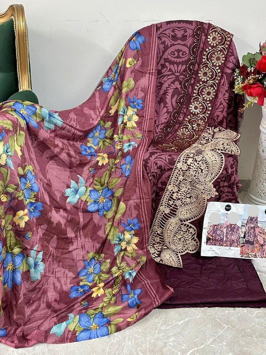 Burgandy Pakistani Patch Work Dress Material