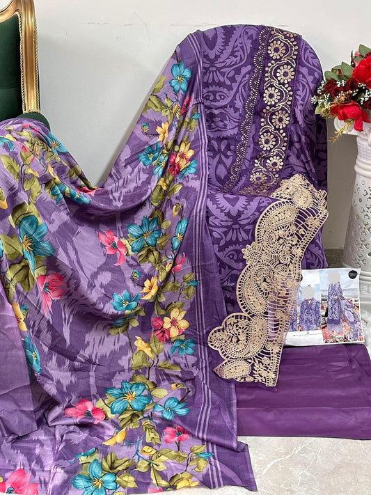 Purple Pakistani Patch Work Dress Material