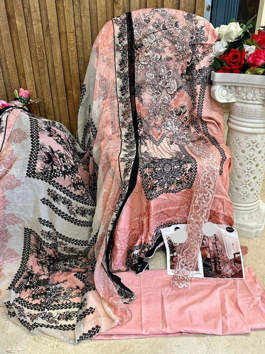 Peach Pakistani Patch Work Dress Material