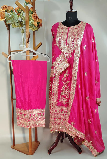 Pink Chinon Pakistani Designer Party Wear Suit