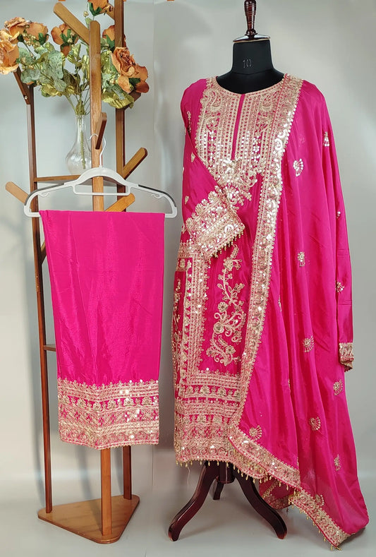 Pink Chinon Pakistani Designer Party Wear Suit