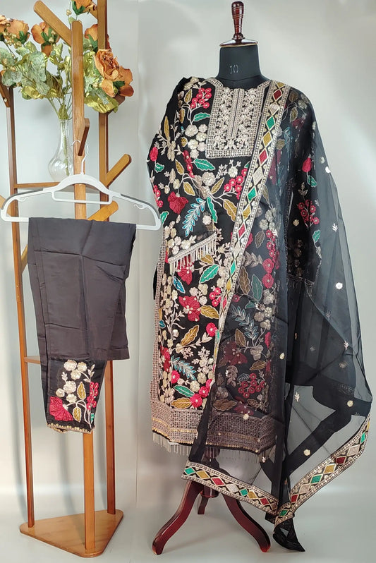 Black Organza Pakistani Designer Party Wear Suit