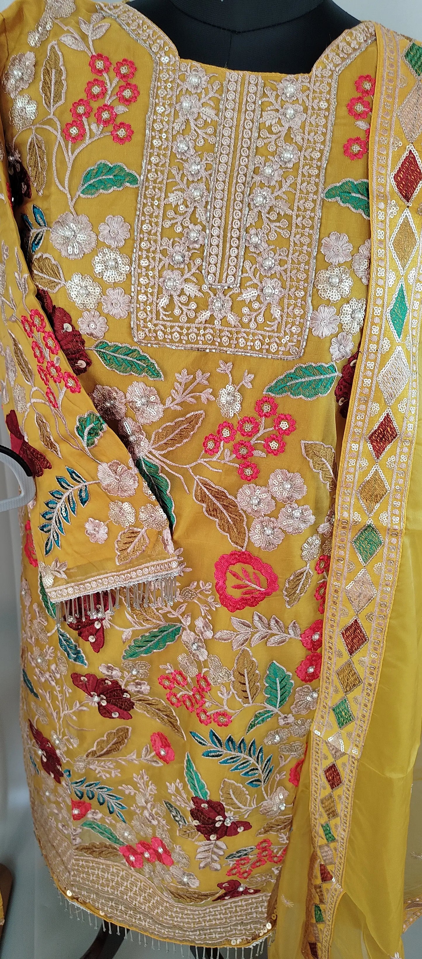 Mustard Organza Pakistani Designer Party Wear Suit