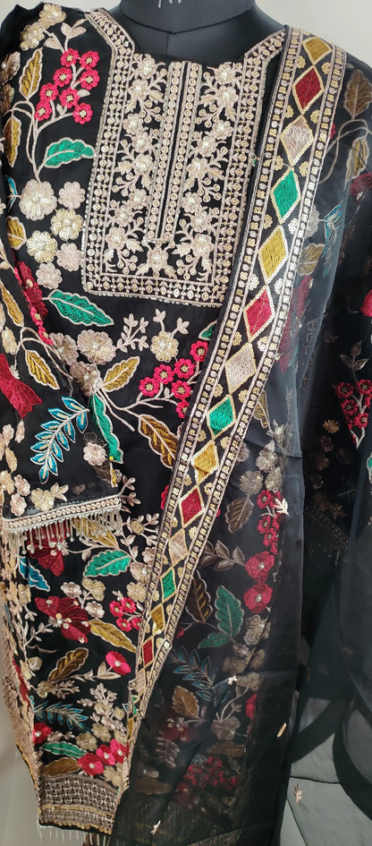 Black Organza Pakistani Designer Party Wear Suit