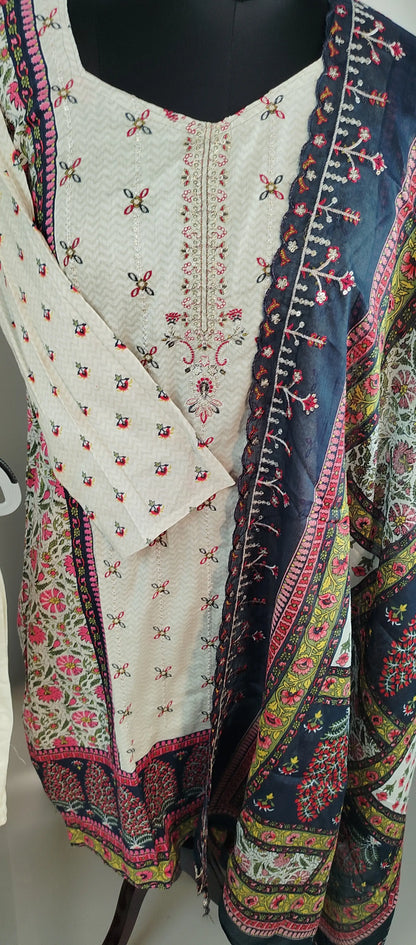 White and Blue Cotton Casual Wear Suit