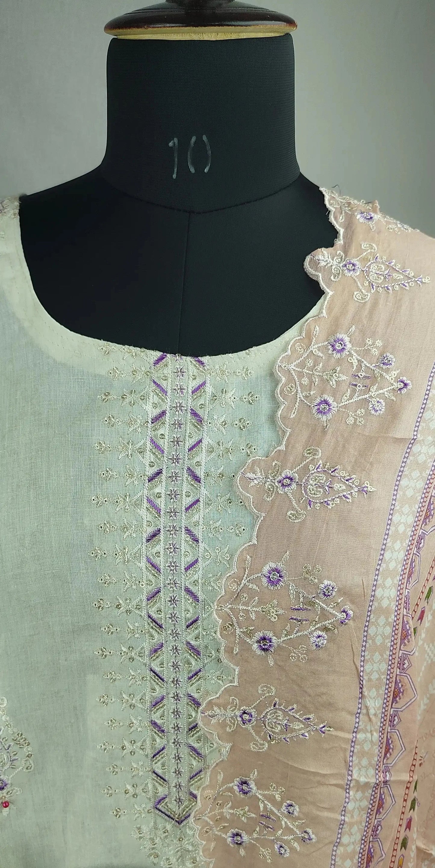 White and Peach Pakistani Embroidered Casual Wear